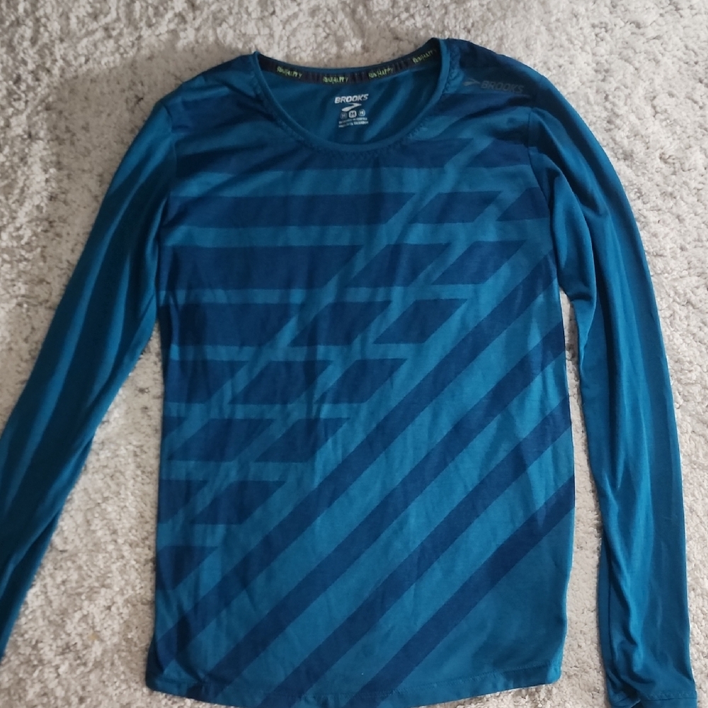 Brooks Men's Teal Striped Long Sleeve Tee